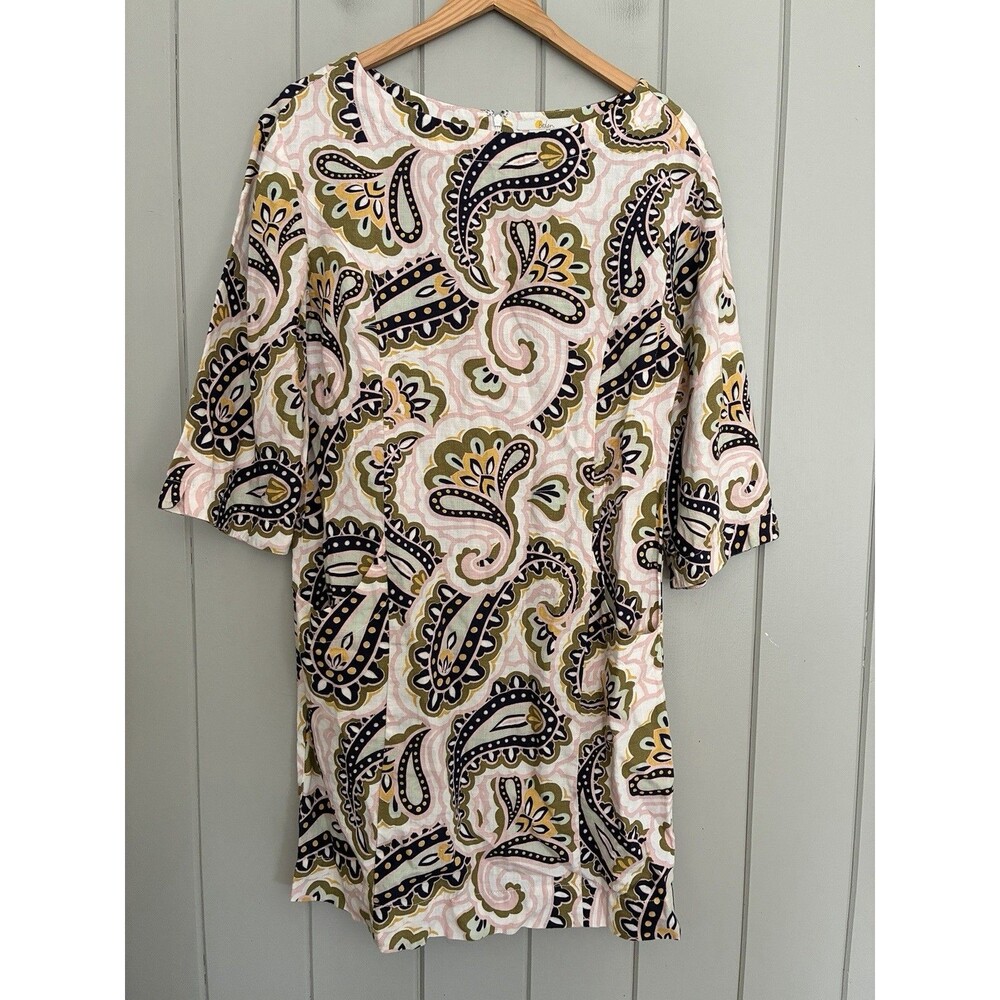 Boden Dress 6 Laurie Linen Cream Paisley Knee Length 3/4 Sleeves W0708